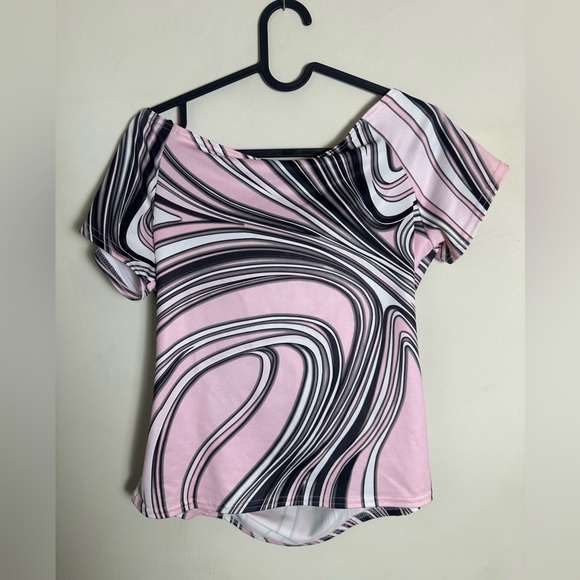 Vintage Y2K Anxiety Cafe Pink Black and white Scrunch Top Women's size Large - Picture 2 of 5
